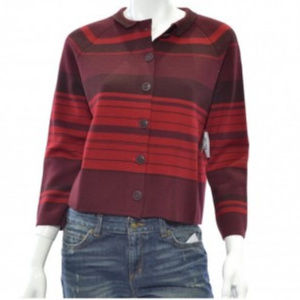 Ann Klein Red Striped Button Up Sweater Coat Shirt